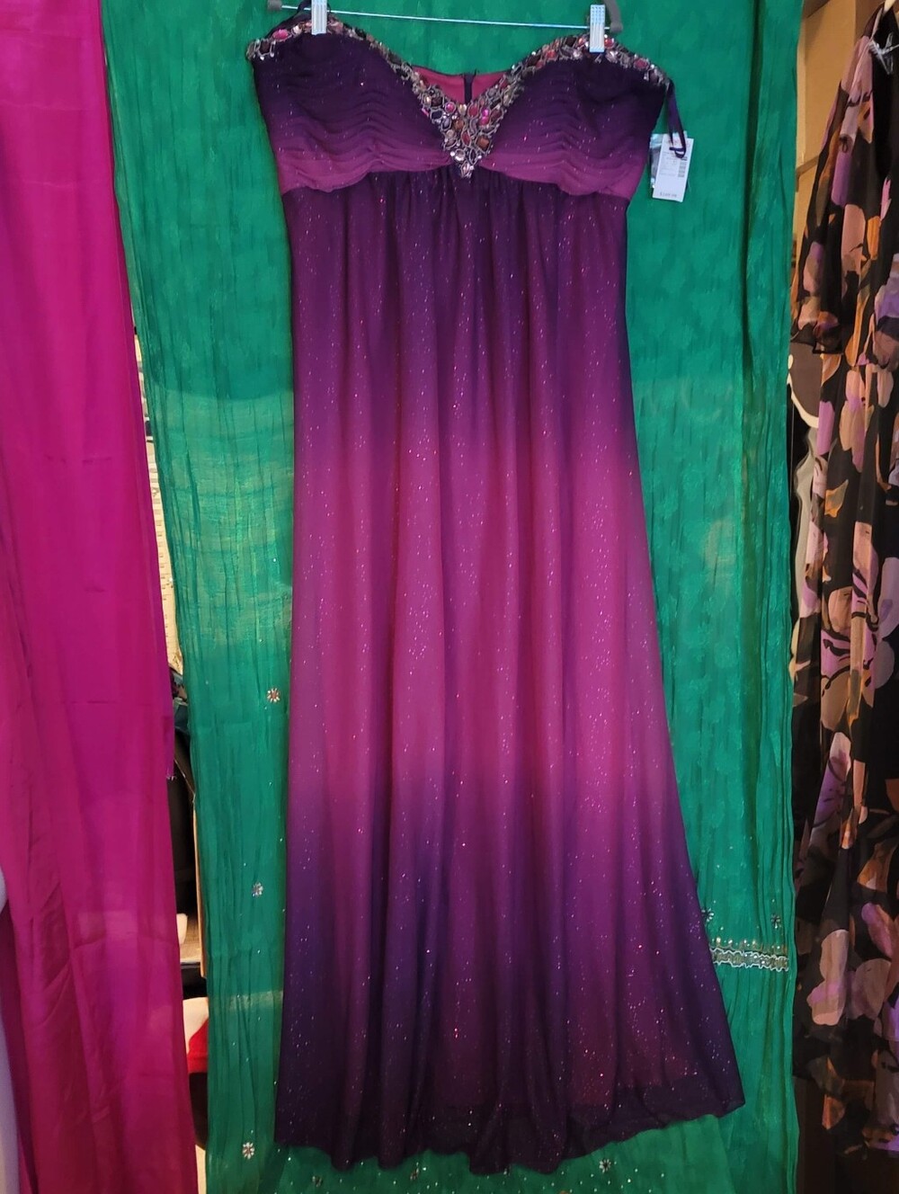 Deb Dress -Strapless, Flowing Fushia Ombre Long Dress with subtle shimmer